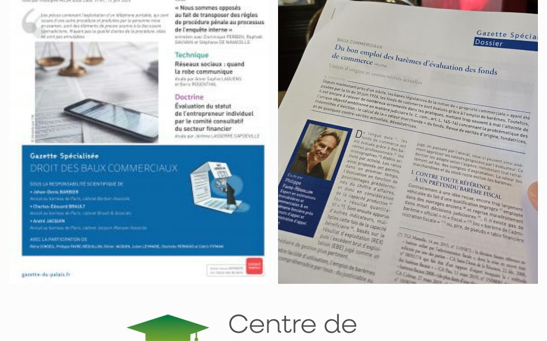 Notre formateur Ph. Favre-Réguillon signe une étude dans les pages de la Gazette du Palais, spécial Eviction commerciale